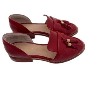 CECELIA Linear d'Orsay Red Patent Leather Tassle Loafers Shoes 7.5